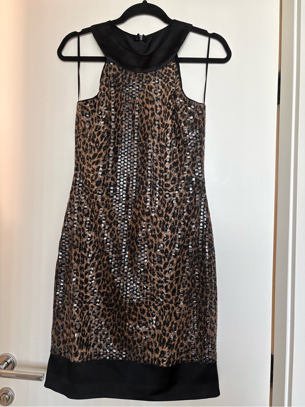 Cache Sequin Leopard Print Halter Dress Size 8